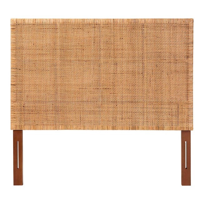 Lesia Bohemian Natural Rattan and Mahogany Wood Queen Size Headboard, LIGHT, alternate image number null