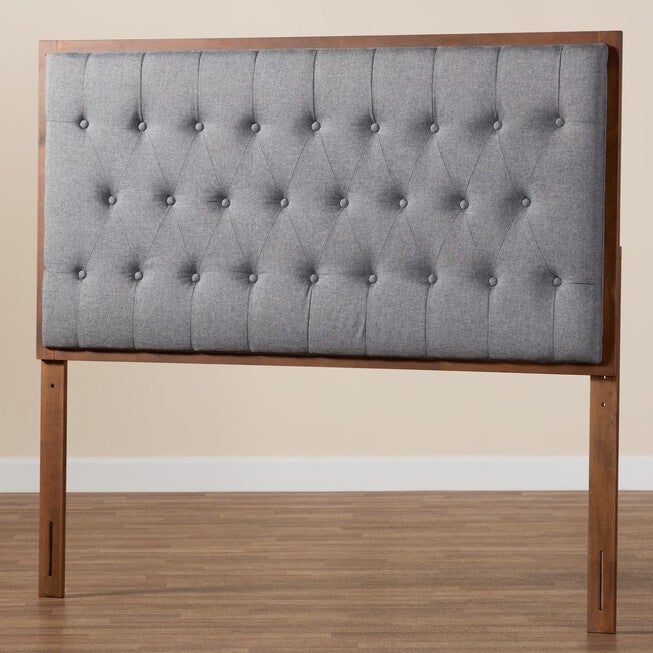Harumi Classic And Traditional Grey Fabric And Walnut Brown Finished Wood King Size Headboard, , alternate image number null