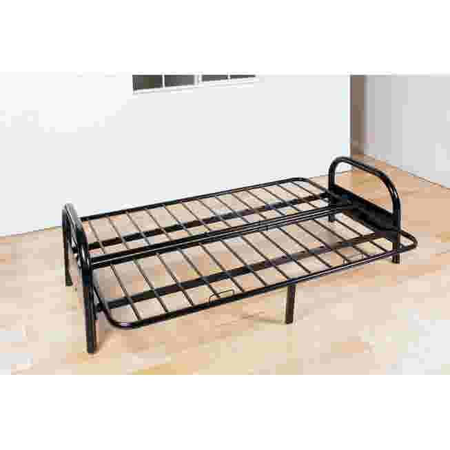 Black adjustable sofa frame platform with grid rails and curved side handles