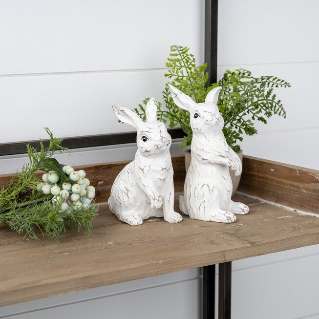 Bunny (Set of 2) 6 inchesH, 7.5 inchesH Resin, WHITE, alternate image number null
