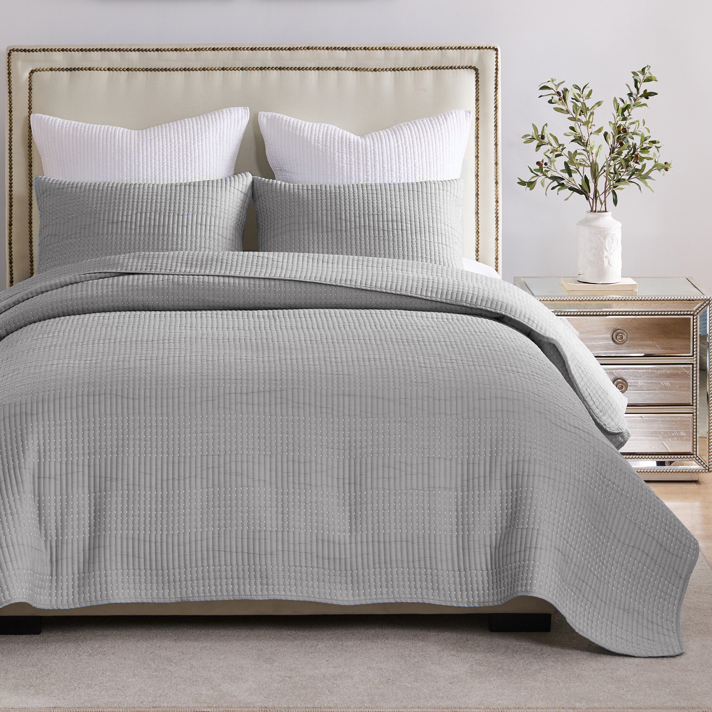 Greenland Home Fashions Cosmo Contemporary Matelassé Coverlet Set, GRAY, hi-res image number 0