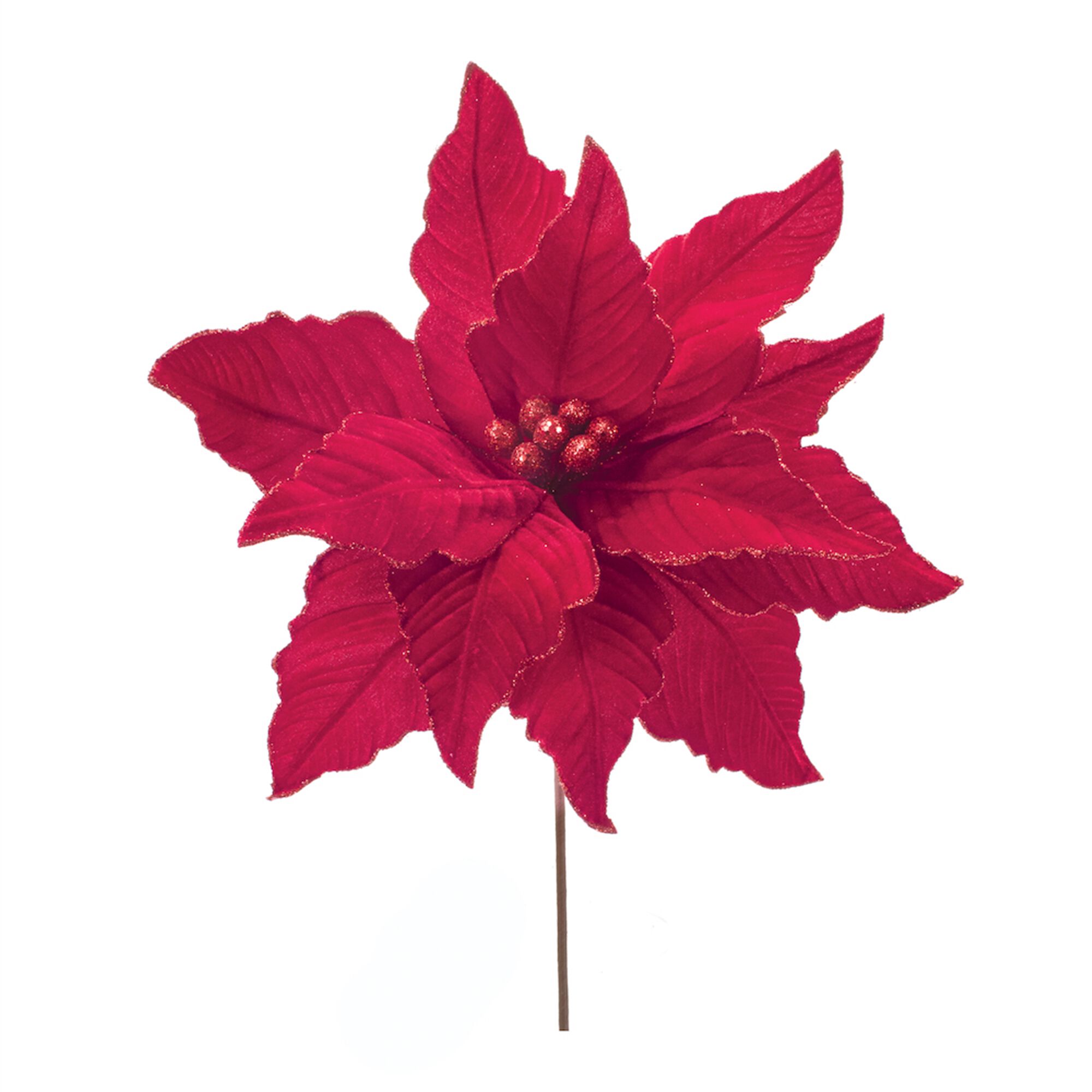 Glittered Red Poinsettia Flower Stem (Set of 2), RED, hi-res image number 0