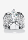 Platinum Plated Cubic Zirconia and Round Crystals Engagement Ring, SILVER, hi-res image number null