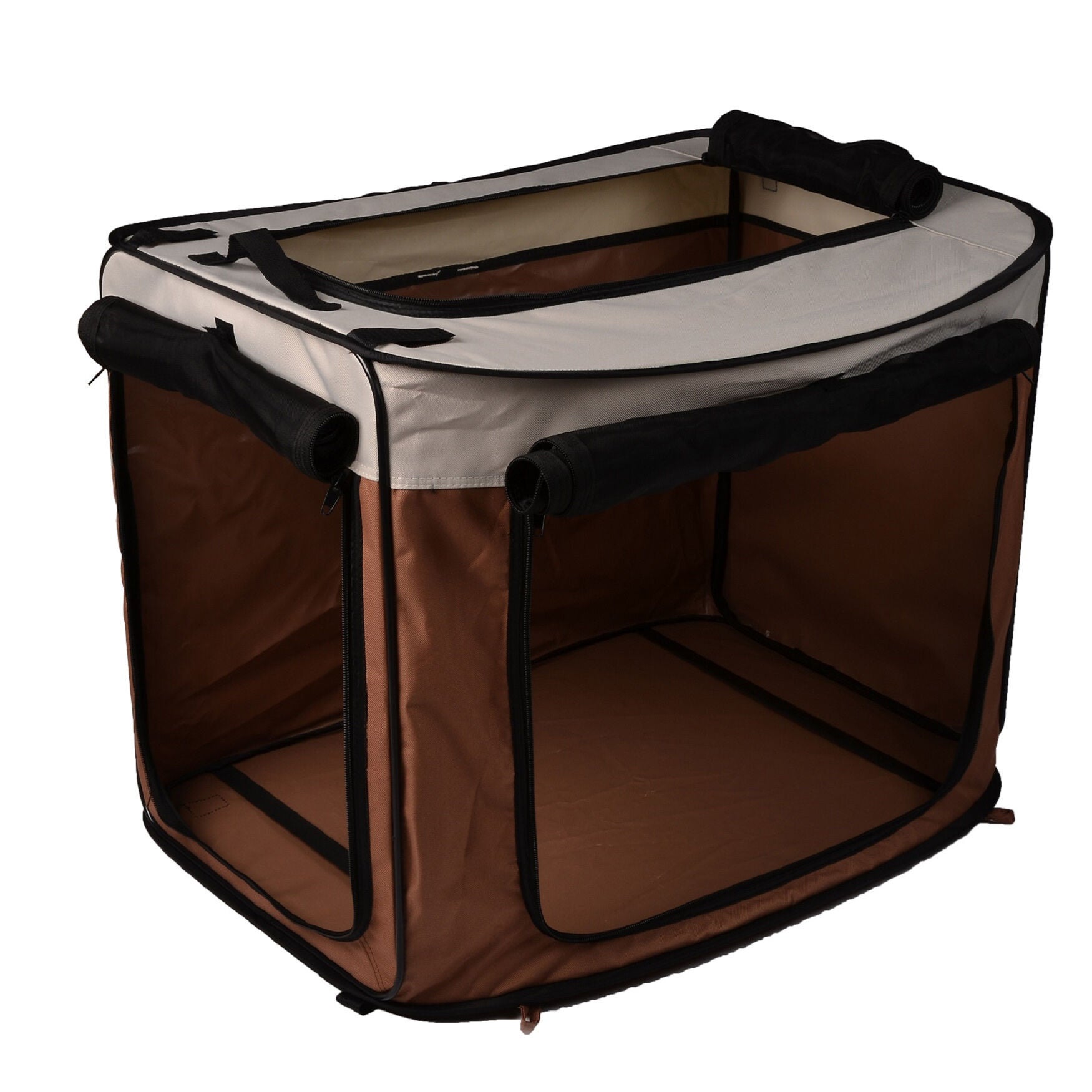 Large Portable/Foldable Kennel, 31.8 inches x 22.5 inches x 24.5 inches/25.6 inches x 20.86 inches x 2.35 inches, Brown, , on-hover image number 1