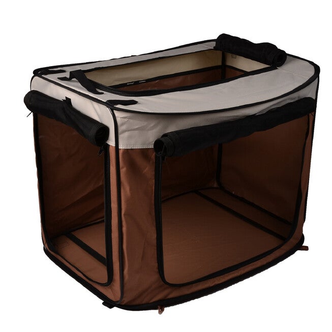 Large Portable/Foldable Kennel, 31.8 inches x 22.5 inches x 24.5 inches/25.6 inches x 20.86 inches x 2.35 inches, Brown, , on-hover image number 1