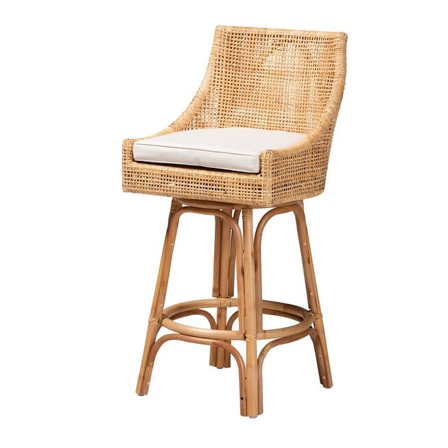 Bella Modern Bohemian Natural Brown Rattan Bar Stool, NATURAL BROWN, hi-res image number 0