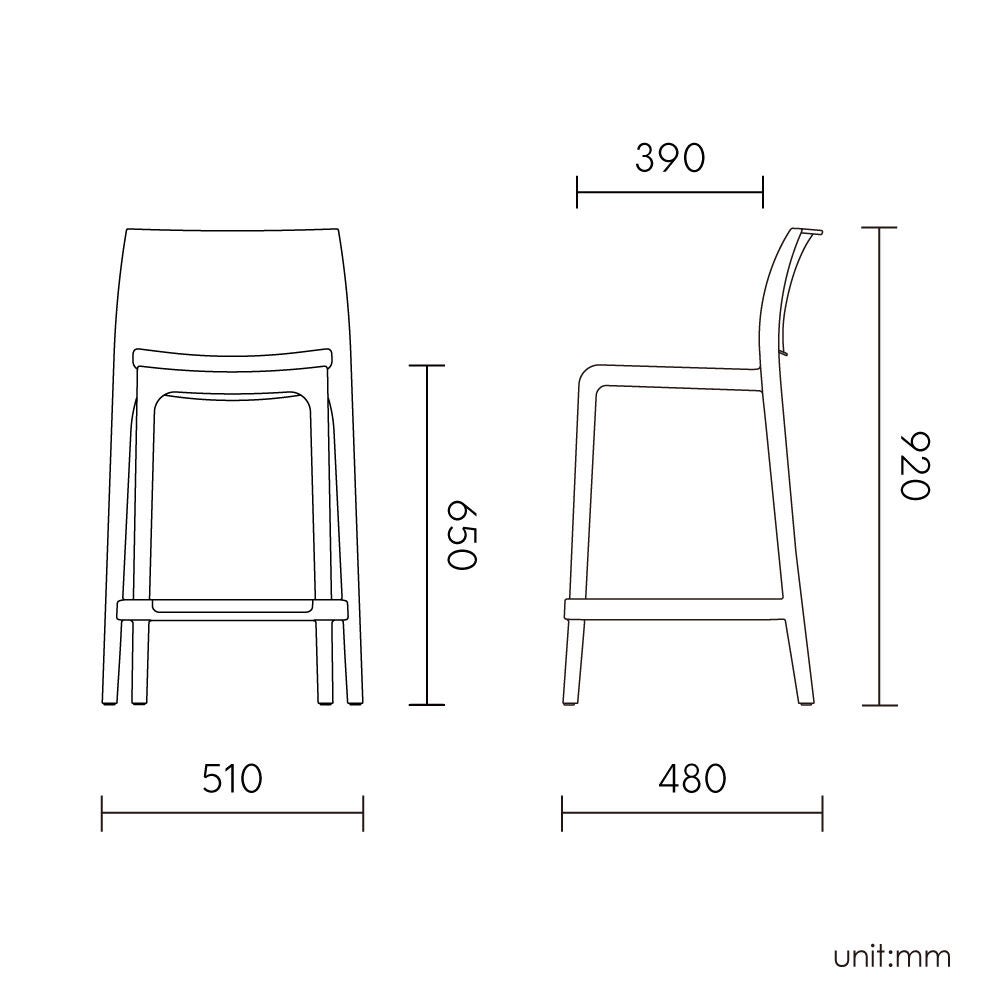Counter stool dimensions diagram in millimeters