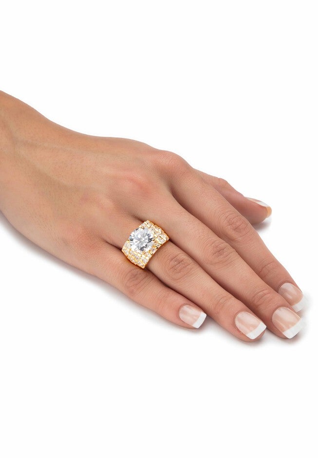 Gold over Sterling Silver Round Ring Cubic Zirconia (9 cttw TDW), , alternate image number null