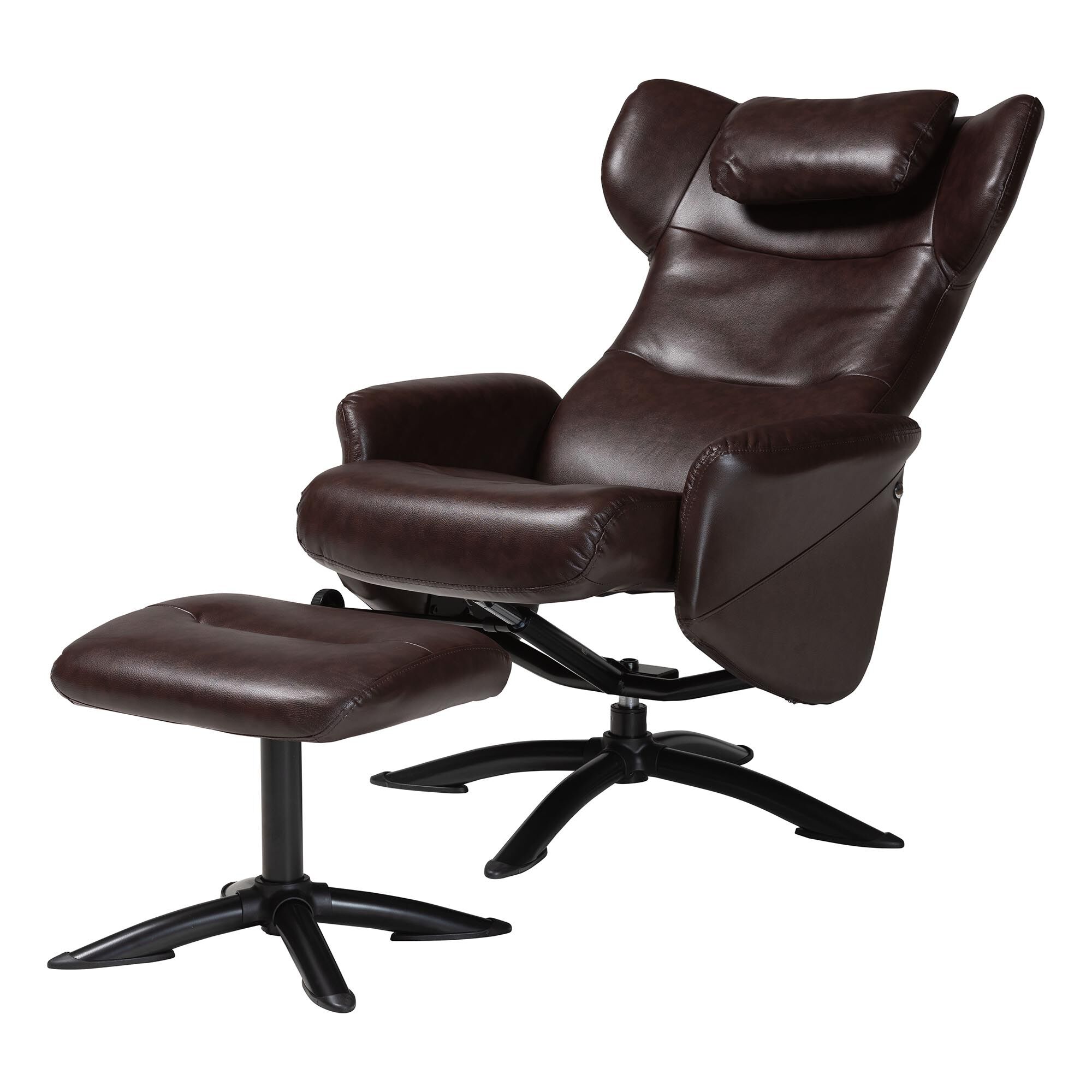 Elwood Modern Brown Faux Leather 2-Piece Lounge Chair and Footrest Set, BROWN, alternate image number 2