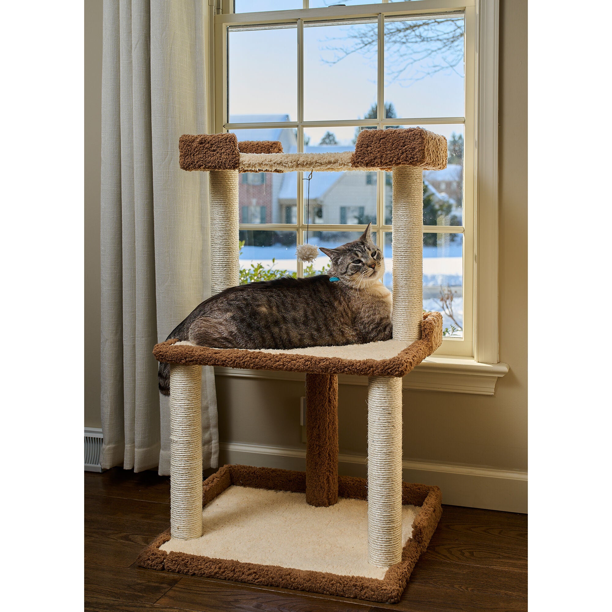 Armarkat Cat Tree for Large Cats: 41 inches Real Wood Tower with Scratching Posts And Perches, COFFEE BROWN, alternate image number 3