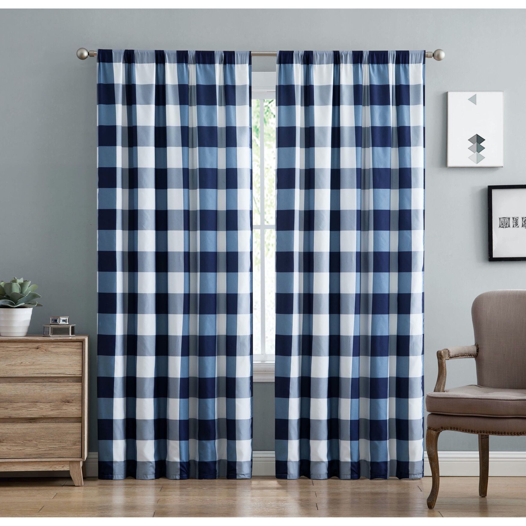 Everyday Buffalo Plaid Drapes, , on-hover image number 1