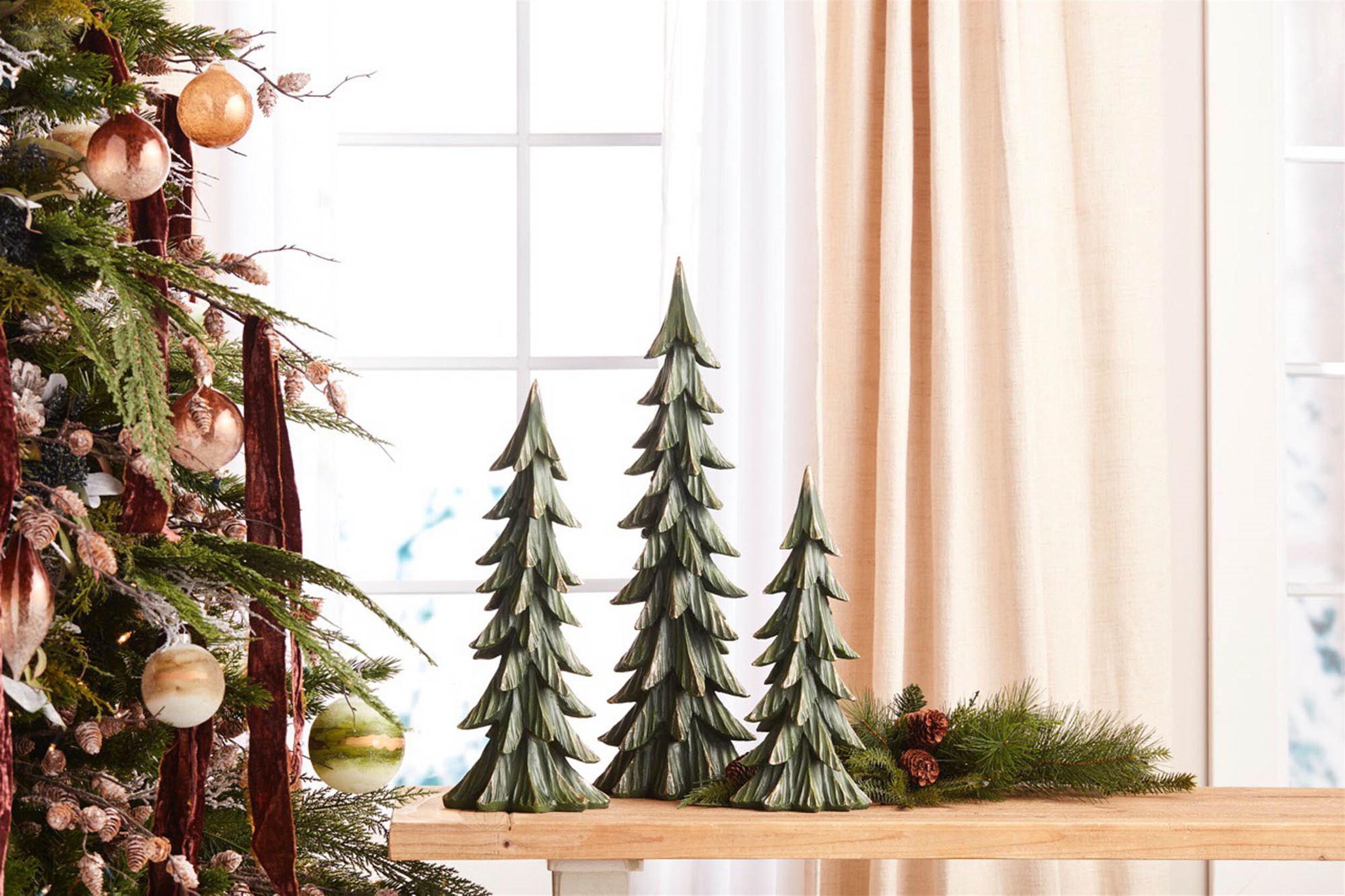 Holiday Pine Tree (Set of 3), GREEN GOLD, alternate image number 1