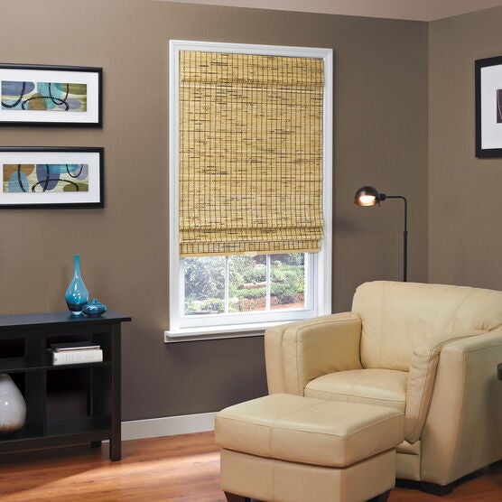 Cordless Natural Woven Bamboo Roman Shade, BURNOUT, hi-res image number null