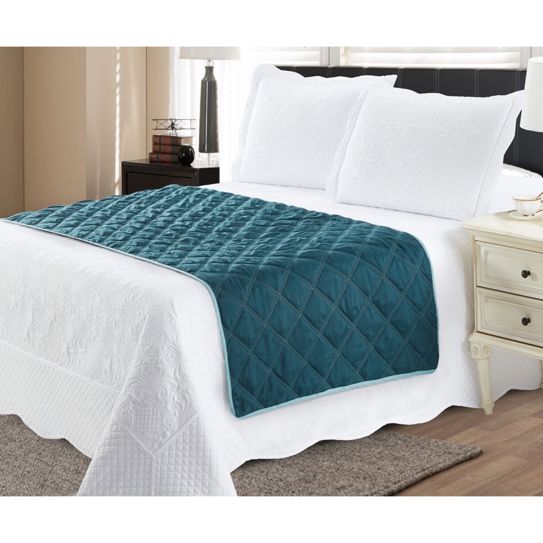 Solid Reversible Quilted Bed Runner Protector, , alternate image number 3