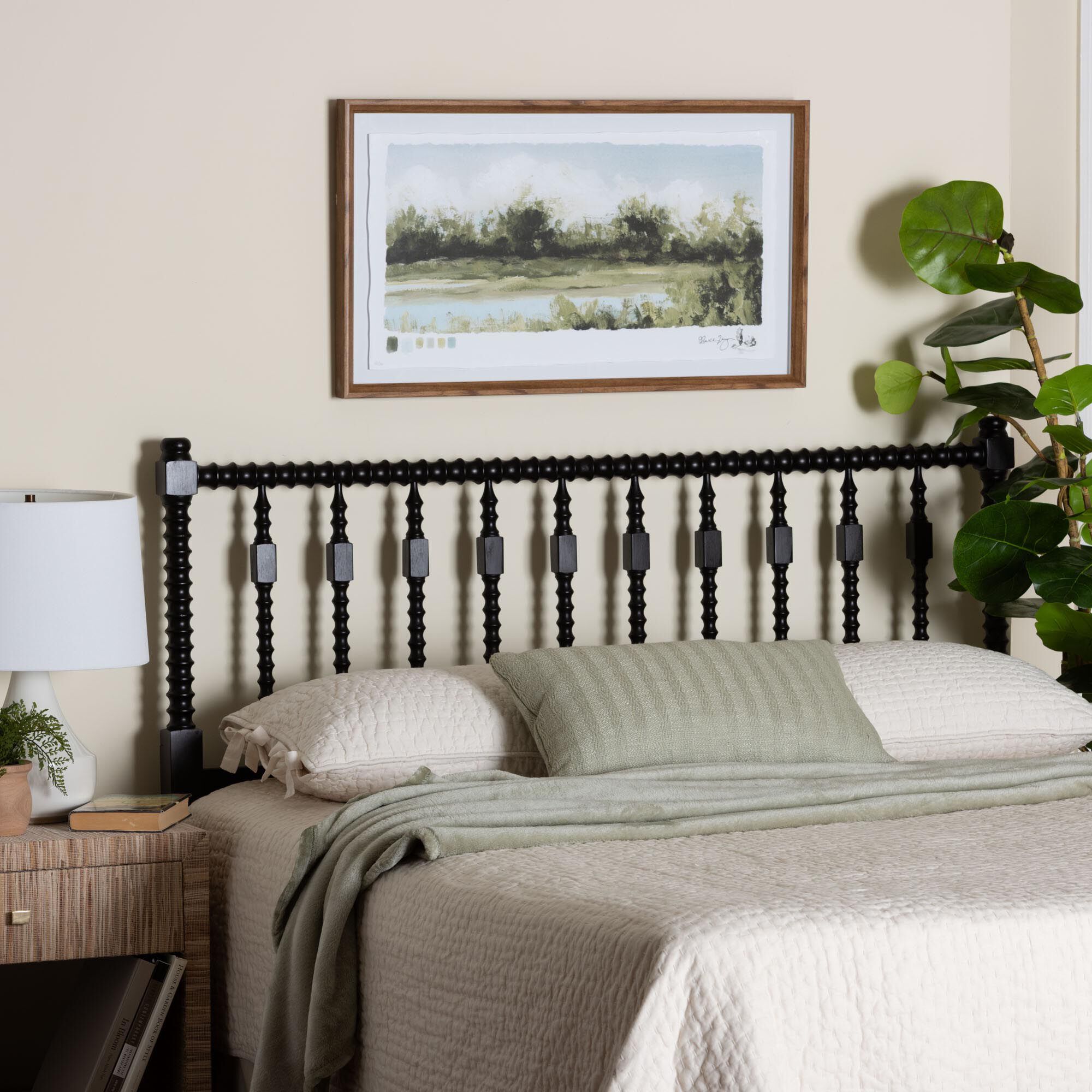 Juliette Turned Spindle Headboard, BLACK, alternate image number 4