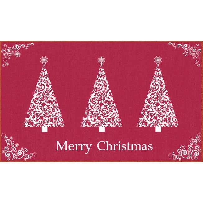Ornamental Trees Red Kitchen Rug, RED, hi-res image number 0