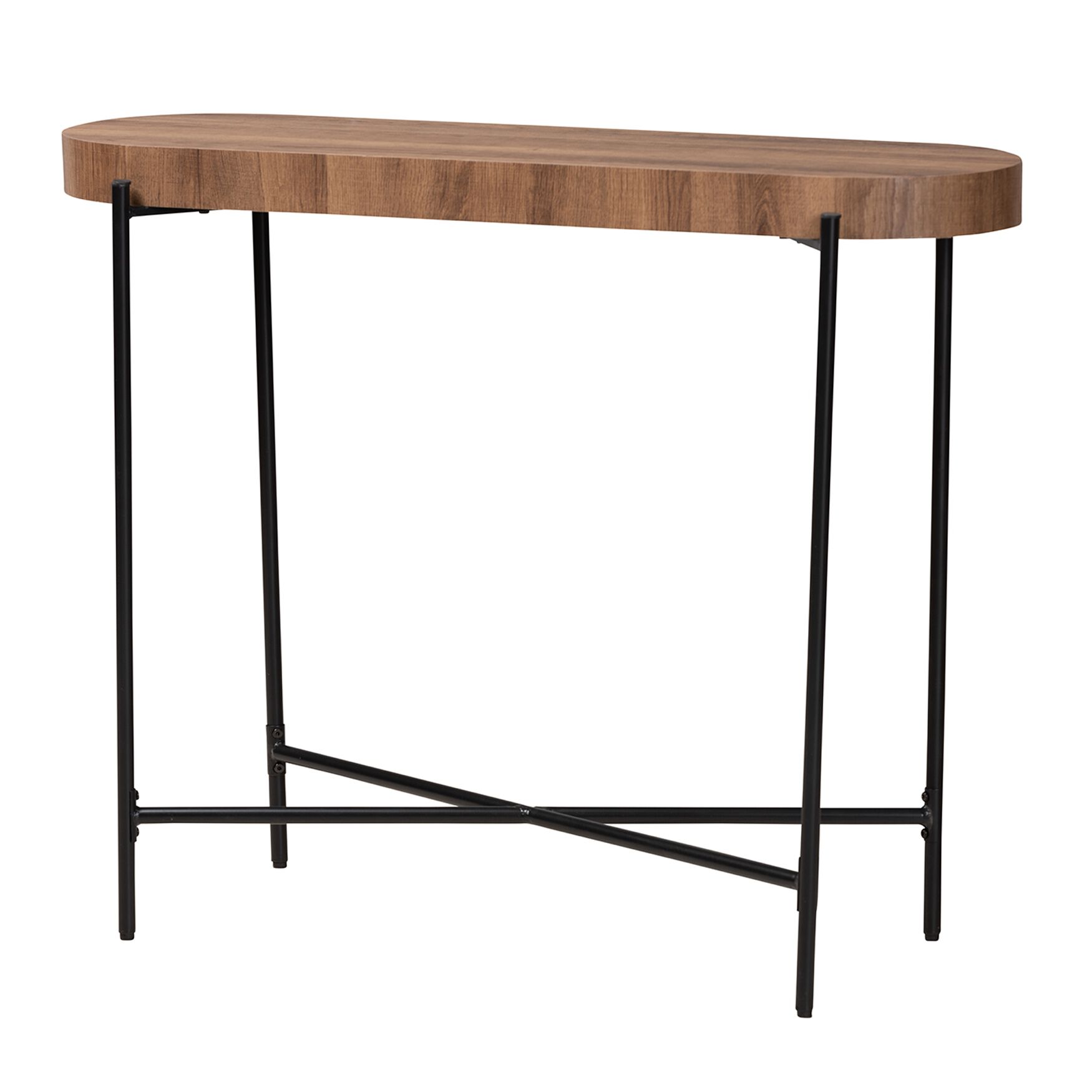 Savion Modern Industrial Walnut Brown Finished Wood And Black Metal Console Table, WALNUT BROWN BLACK, hi-res image number 0