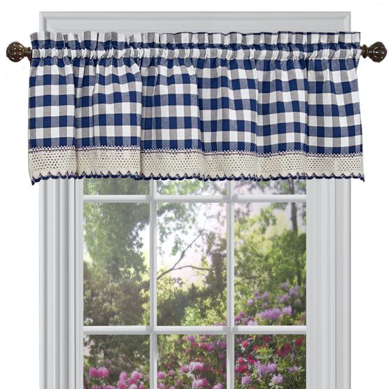 Buffalo Check Window Curtain Valance, NAVY, hi-res image number null