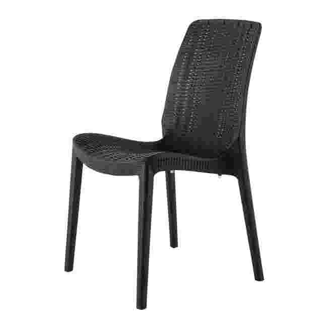 Side/angled view of black woven outdoor chair