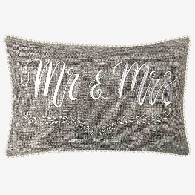 "Mr & Mrs" Decorative Pillow, GREY, hi-res image number 0