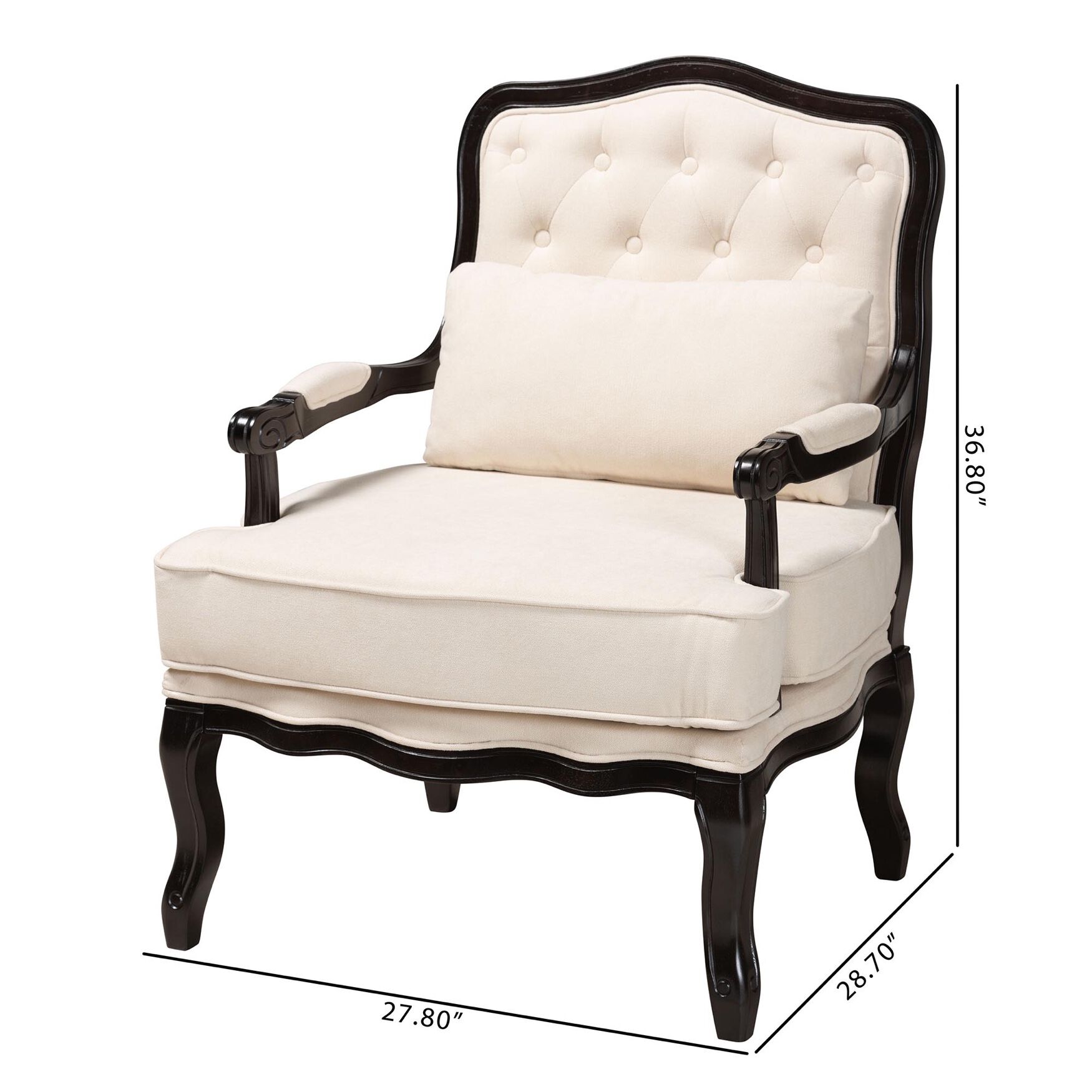 Dion Traditional French Cream Fabric And Wenge Brown Finished Wood Accent Chair, , alternate image number 9
