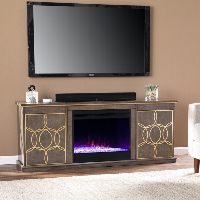 Yardlynn Fireplace Console W Media Storage, BROWN, hi-res image number null