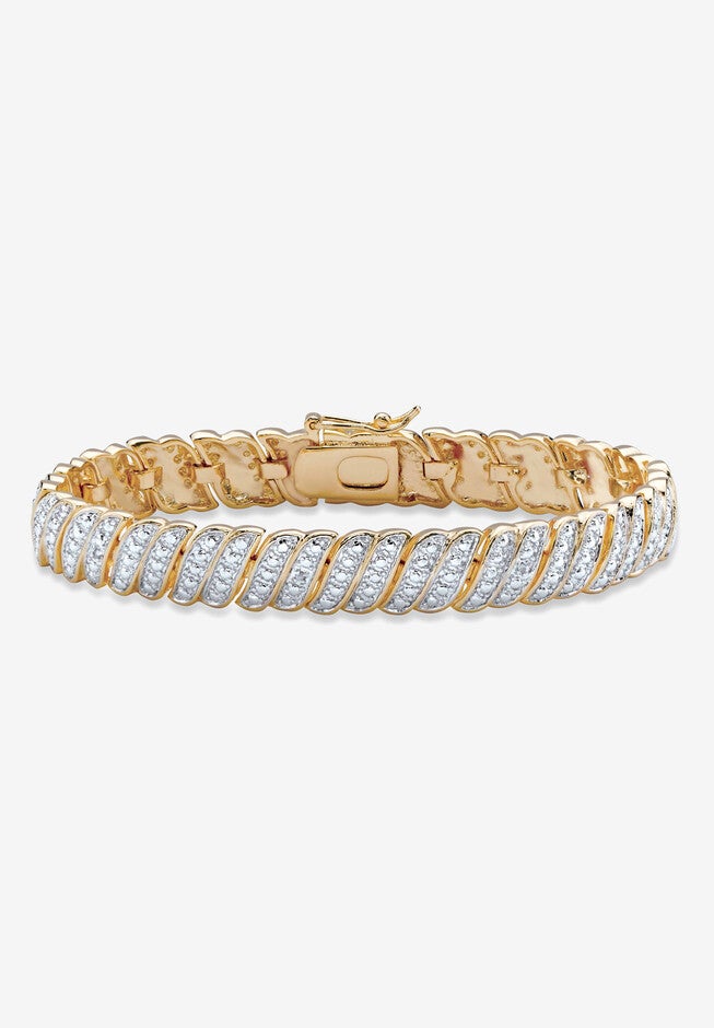 Yellow Gold Plated Tennis Bracelet (10mm), Genuine Diamond Accent 7 inches, GOLD, hi-res image number null