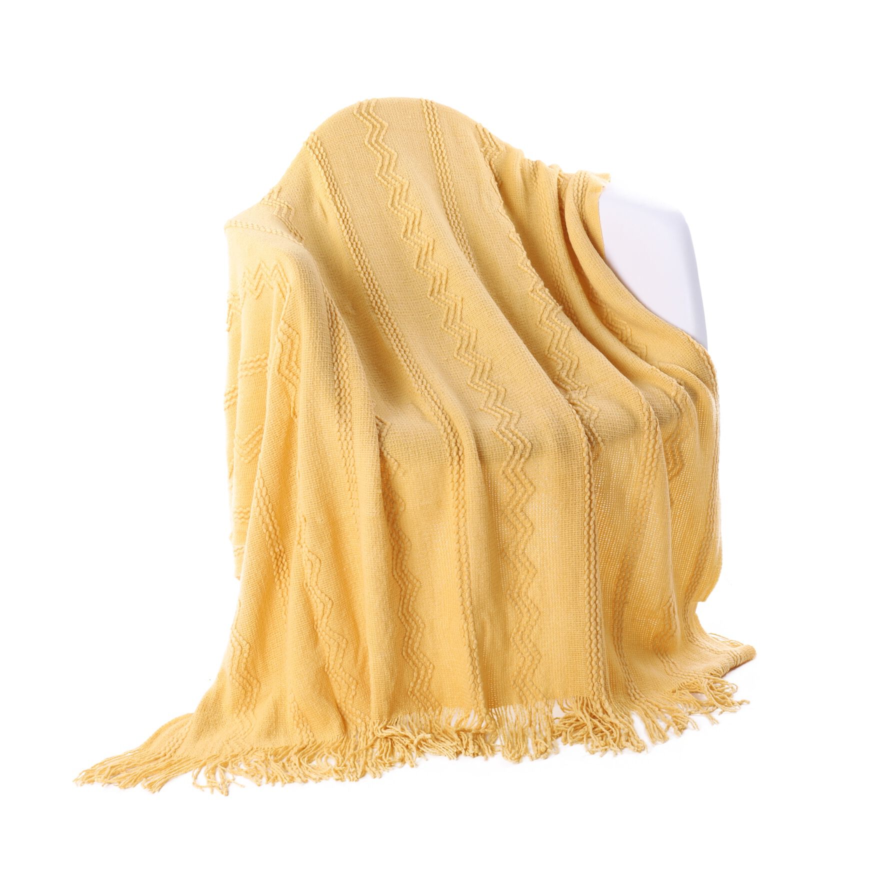 Battilo Home Intricate Woven Throw Blanket with Raised Patterns and Tasseled End, 50 inchesL x 60 inchesW, YELLOW, hi-res image number 0