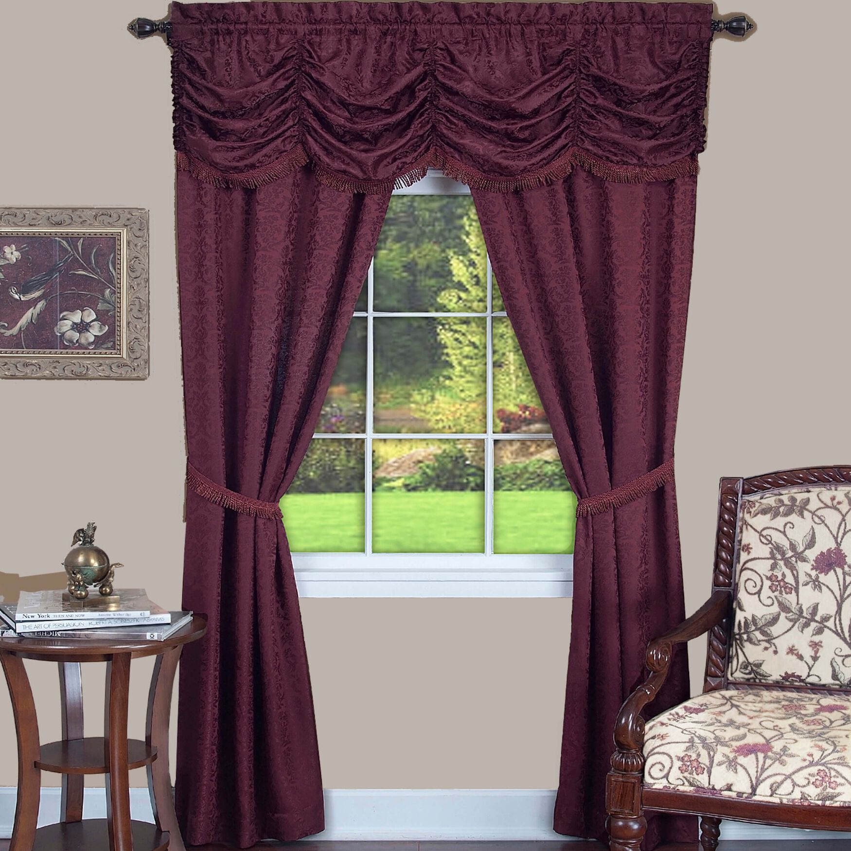 Panache 5 Piece Window Curtain Set, BURGUNDY, hi-res image number 0
