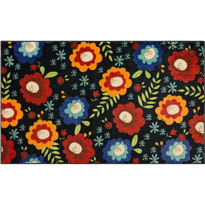 Sweet Flowers Kitchen Rug, BLACK, hi-res image number 0