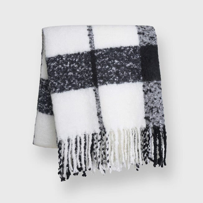 Plaid Mohair Throw, BLACK, hi-res image number 0