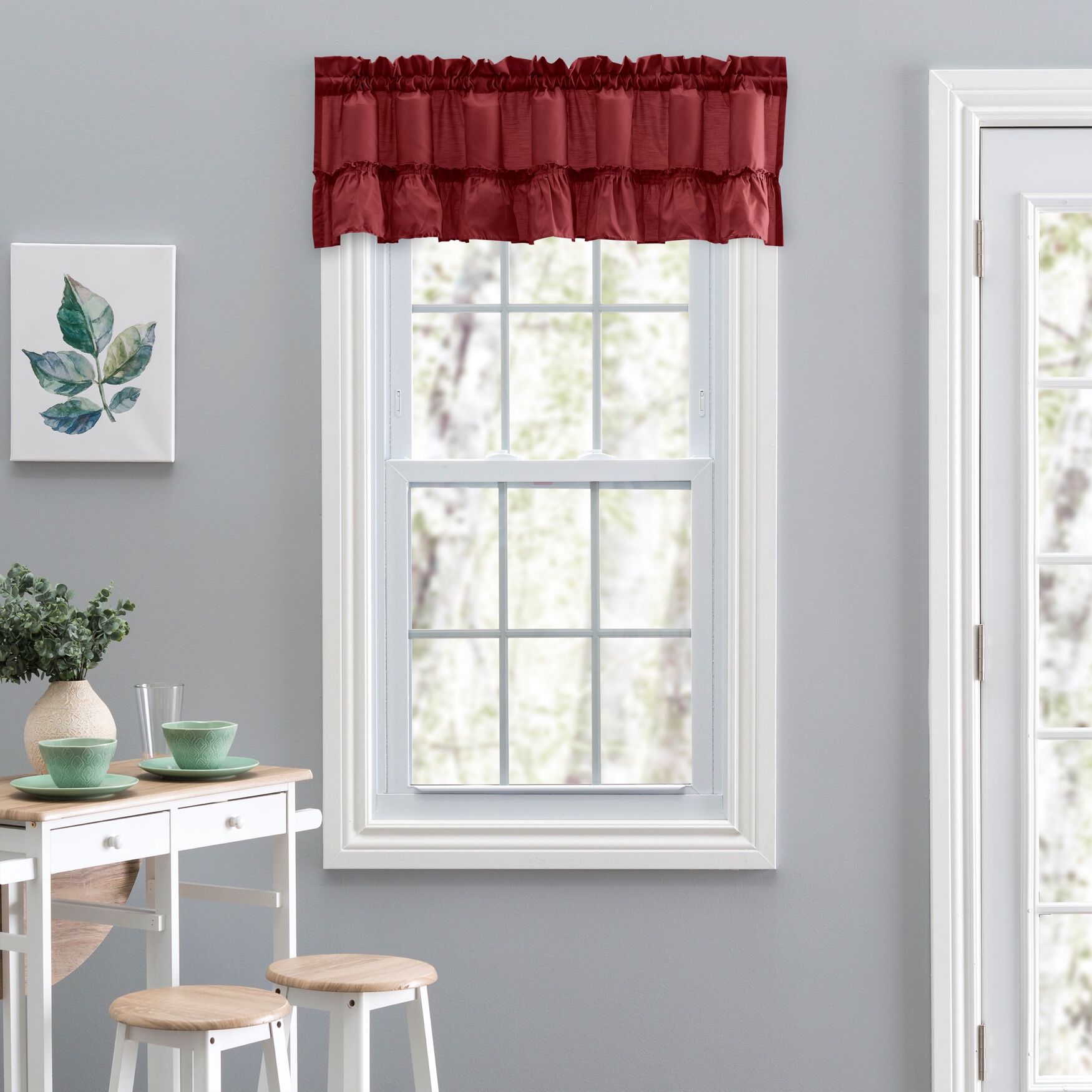 Stacey Curtain Ruffled Filler Valance, MERLOT, hi-res image number 0