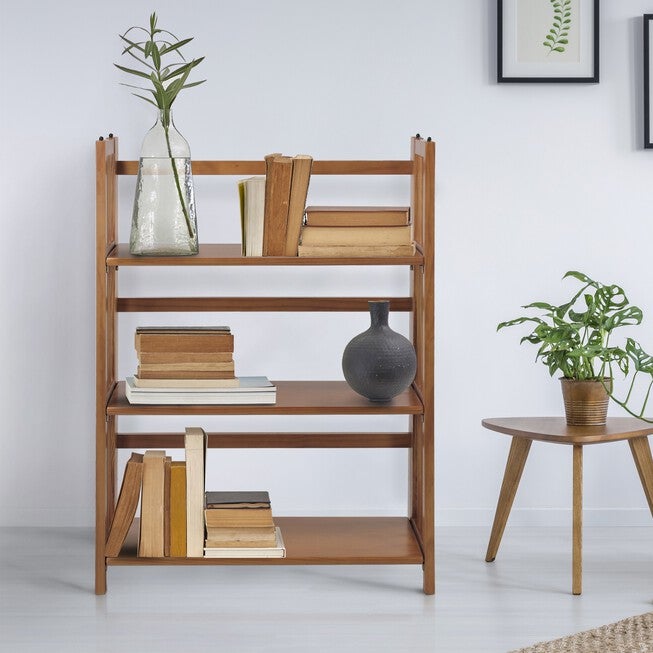3-Shelf Folding Stackable Bookcase 27.5 inches Wide - Chestnut, , alternate image number null