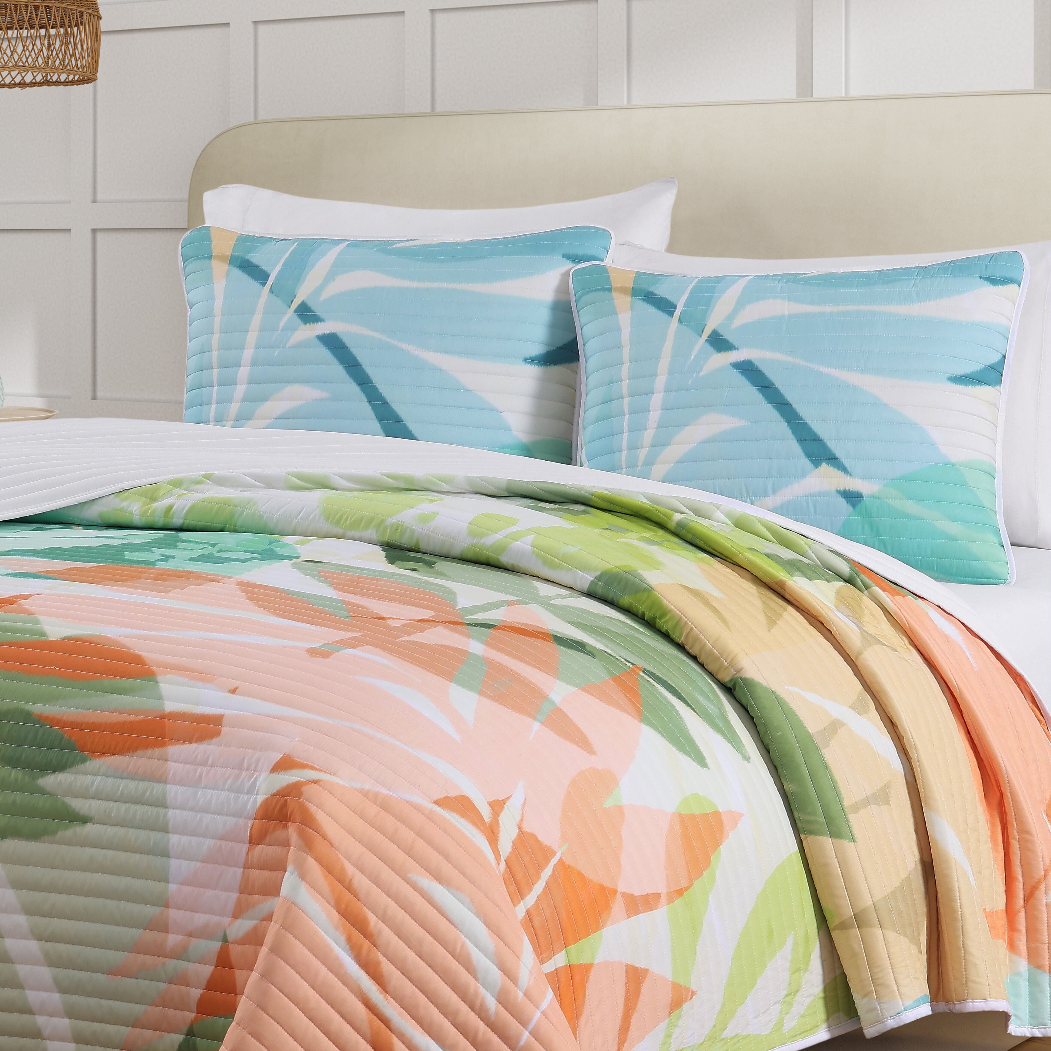 TIKI FULL/QUEEN 3PC. QUILT SET, GREEN, alternate image number 1