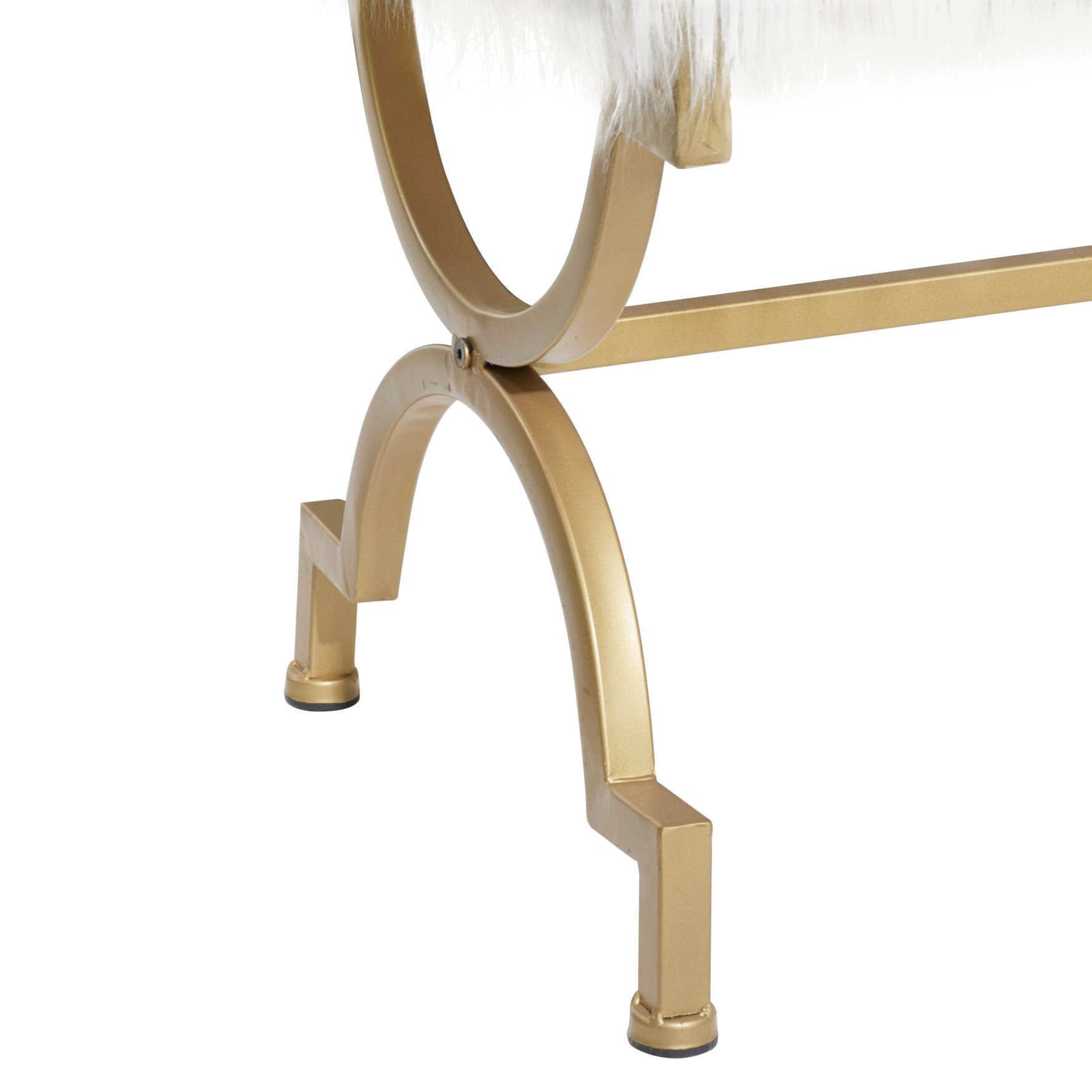 White Fur and Metal Contemporary Bench, 20x42x17, , alternate image number 5