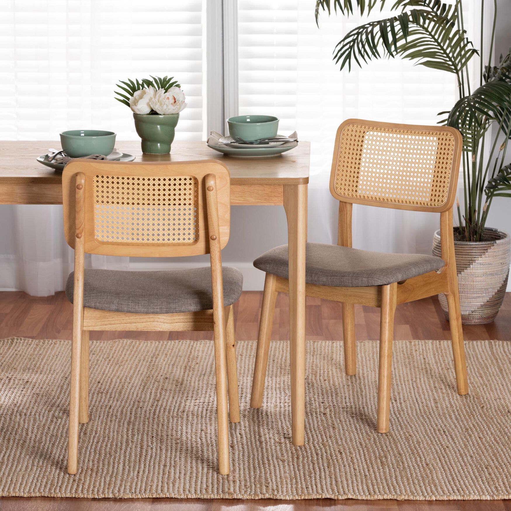 Dannon Mid-Century Modern Grey Fabric And Walnut Brown Finished Wood 2-Piece Dining Chair Set, , alternate image number 12