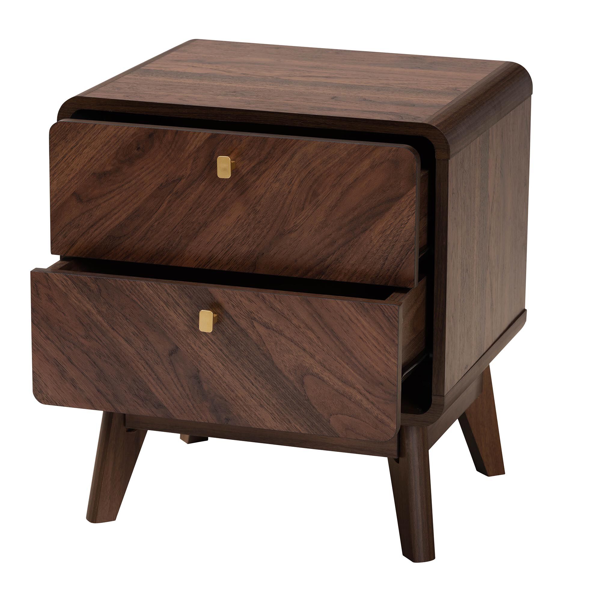 Markell Mid-Century Transitional Walnut Brown Finished Wood 2-Drawer Nightstand, WALNUT BROWN, alternate image number 3