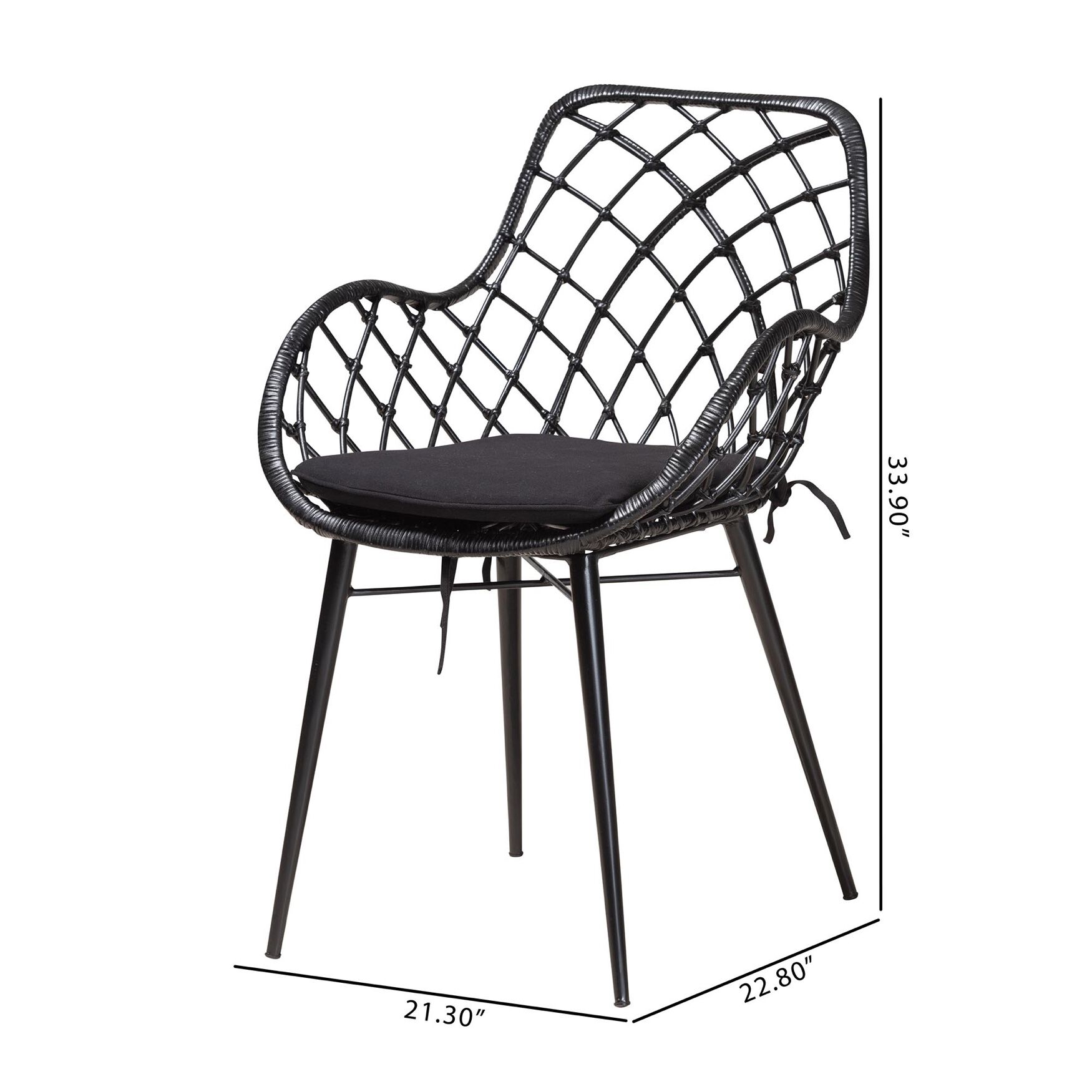 Ballerina Modern Bohemian Black Finished Rattan And Metal Dining Chair, , alternate image number 7