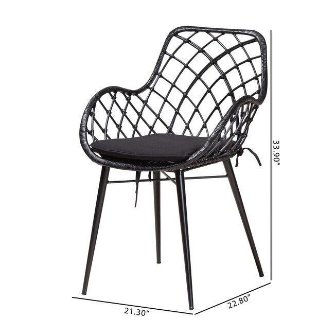 Ballerina Modern Bohemian Black Finished Rattan And Metal Dining Chair, , alternate image number 7