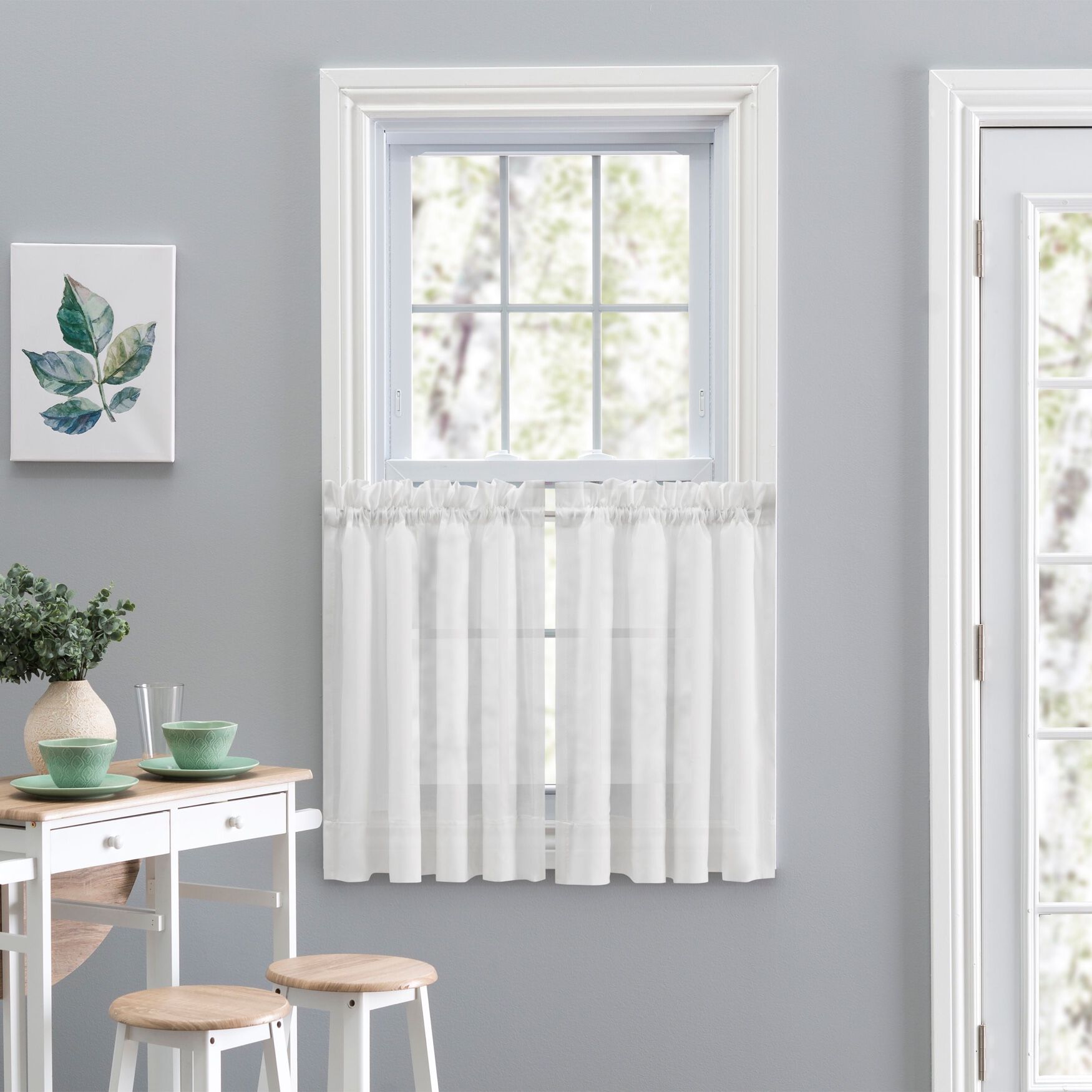Cotton Voile Tailored Tier Pair, WHITE, hi-res image number 0