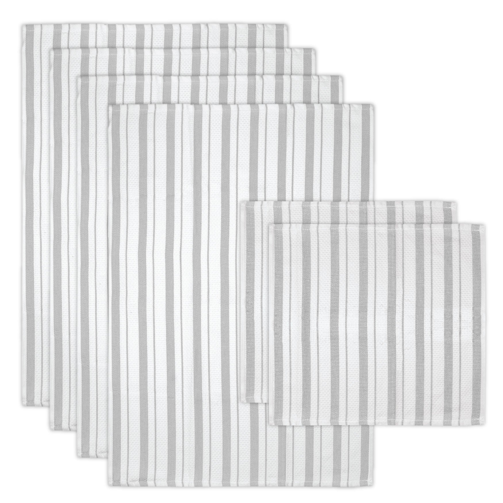 Basket Weave Stripe Cloth/Towel 6pc Set, GRAY, hi-res image number 0