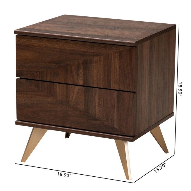 Graceland Mid-Century Modern Transitional Walnut Brown Finished Wood 2-Drawer Nightstand, , alternate image number 9