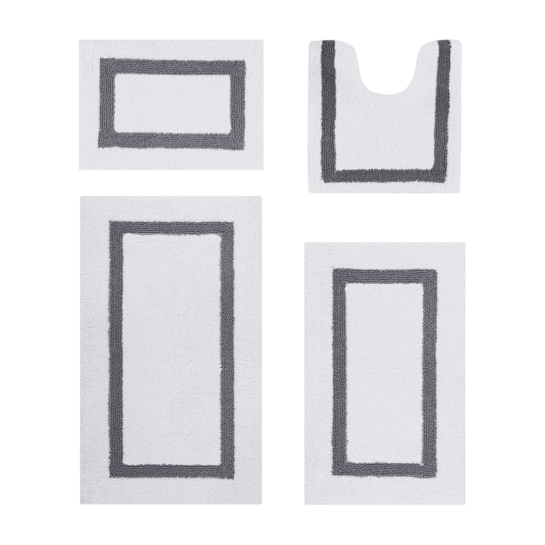 Hotel Collection 100% Cotton 4 Piece (17 inches X 24 inches | 20 inches X 20 inches | 21 inches X 34 inches | 24 inches X 40 inches) Bath Rug Set, WHITE GRAY, hi-res image number 0