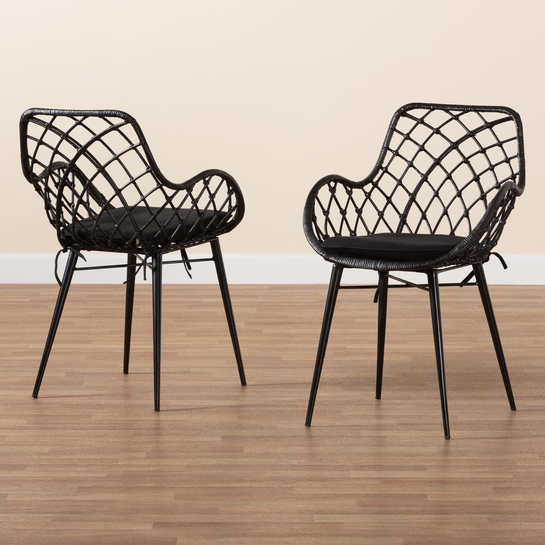 Ballerina Modern Bohemian Black Finished Rattan And Metal Dining Chair, , alternate image number 6