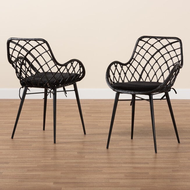 Ballerina Modern Bohemian Black Finished Rattan And Metal Dining Chair, , alternate image number 6