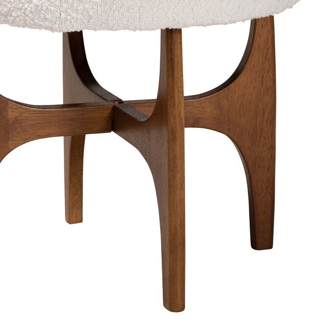 Theo Japandi Cream Boucle Fabric And Walnut Brown Finished Rubberwood Ottoman Footstool, , alternate image number 2