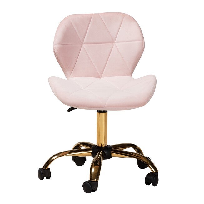 Savara Contemporary Glam And Luxe Grey Velvet Fabric And Gold Metal Swivel Office Chair, , alternate image number 7