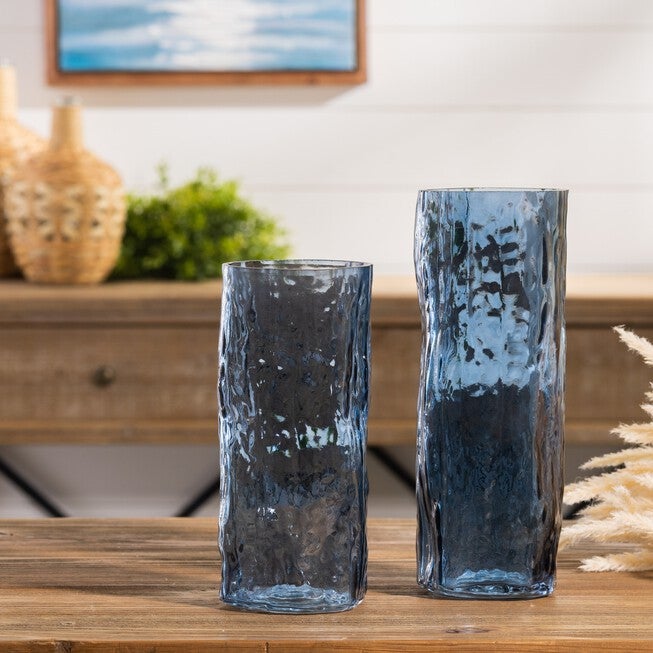 Blue Wavy Glass Vase (Set of 2), BLUE, alternate image number 2