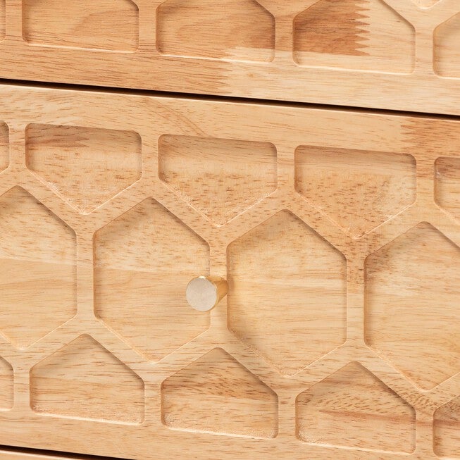 Hosea Japandi Carved Honeycomb Natural 2-Drawer Nightstand, NATURAL, alternate image number 5
