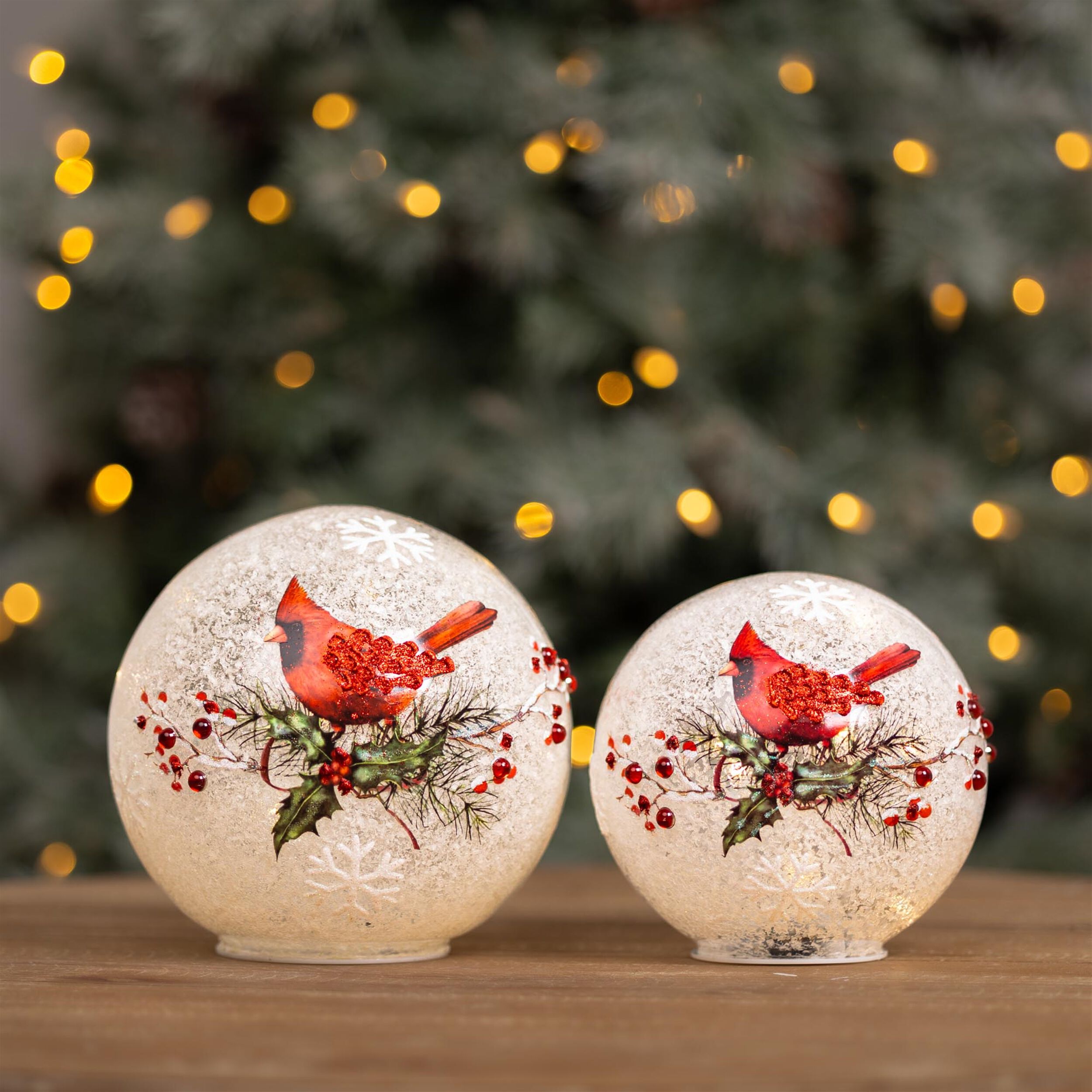 LED Frosted Cardinal Berry Globe (Set of 2), RED WHITE, alternate image number 1